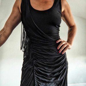 Black Karen Millen dress with braid & fringe. (S)